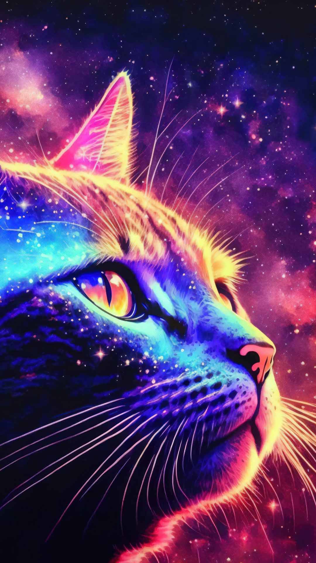 背景有星星的猫2k手机高清壁纸