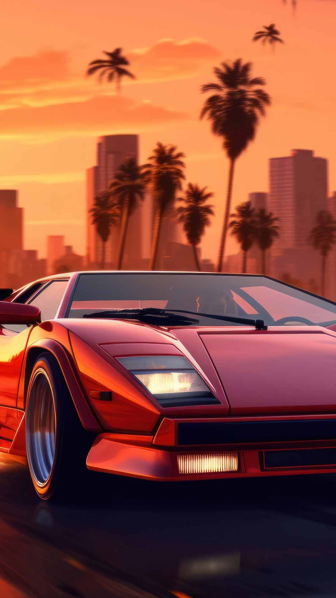 跑车日落风景4K手机壁纸