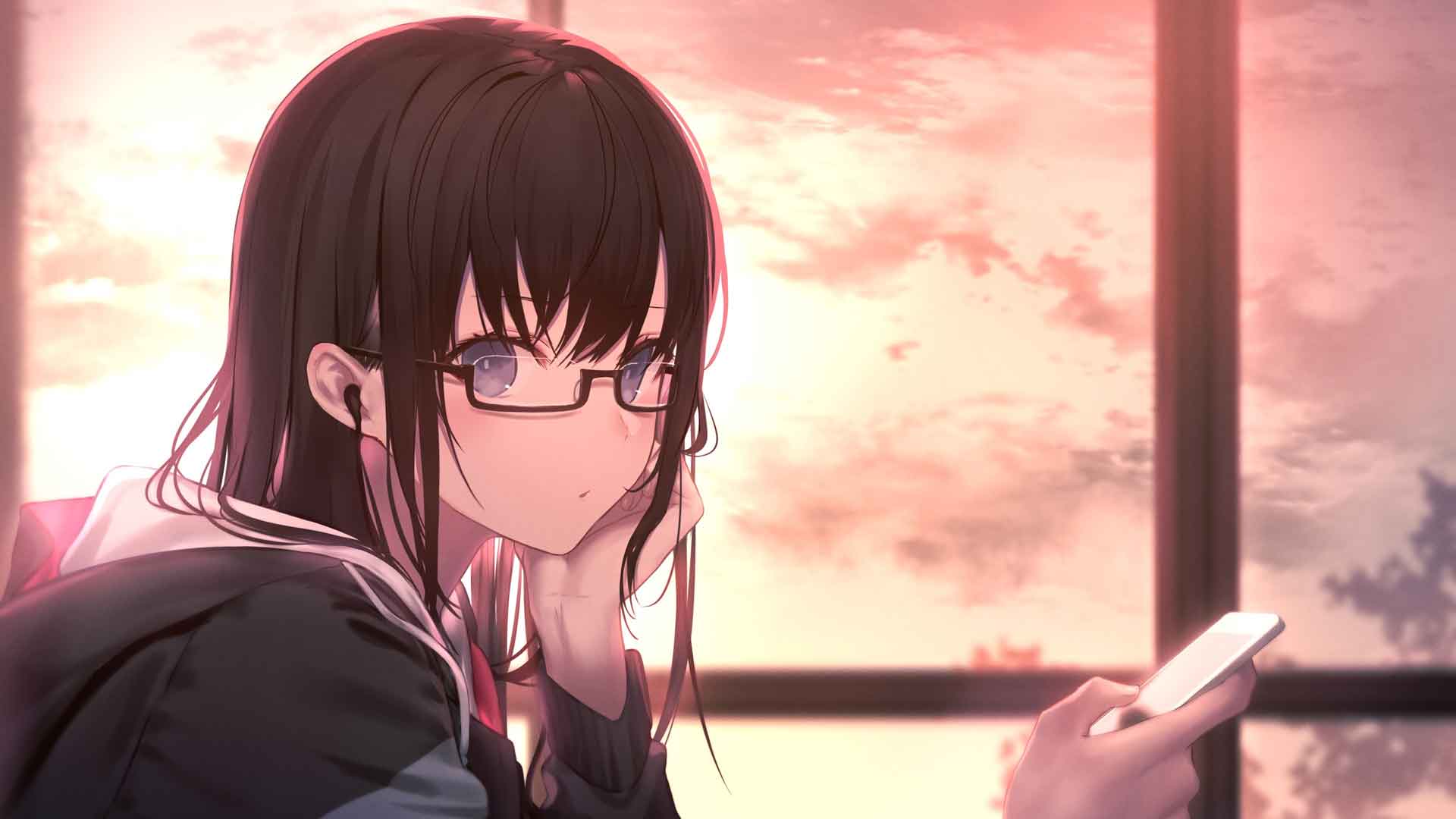 带眼镜 动漫女孩