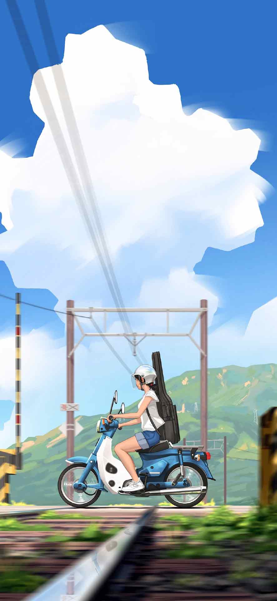 动漫女孩骑车手机壁纸