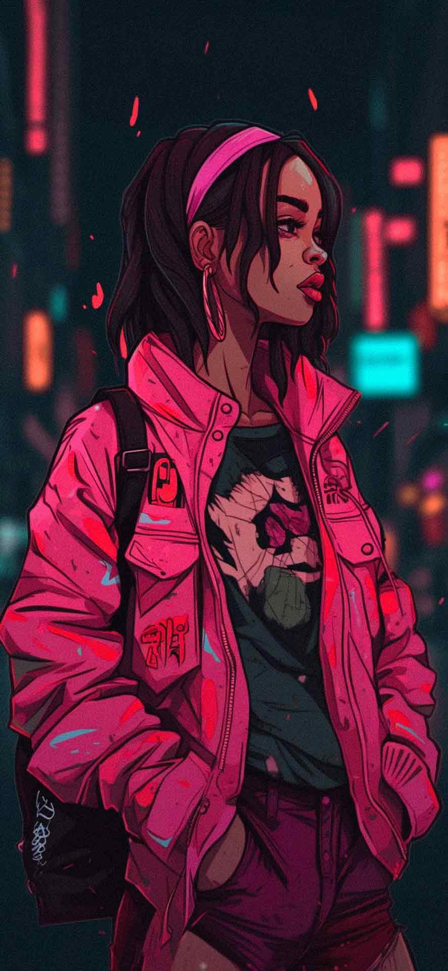 粉红色夹克的坏女孩壁纸