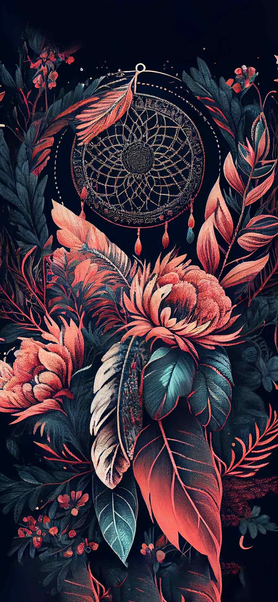 捕梦网和鲜花波西米亚风美学壁纸