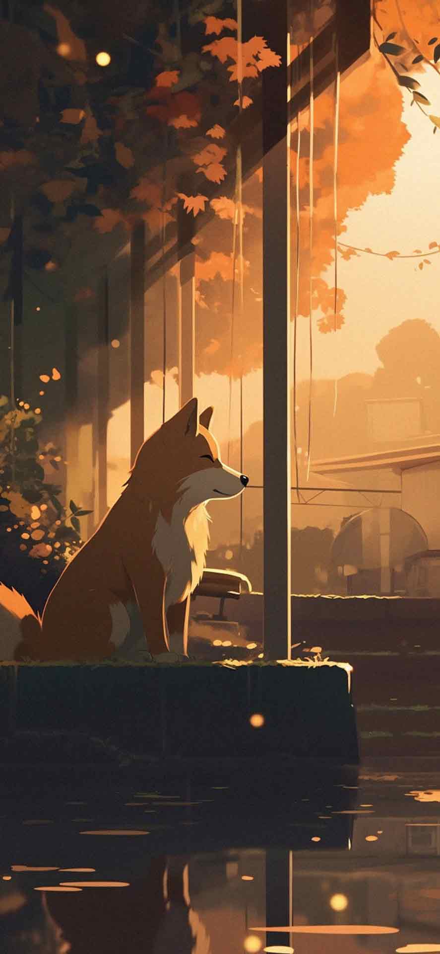 院子里的柴犬棕色壁纸