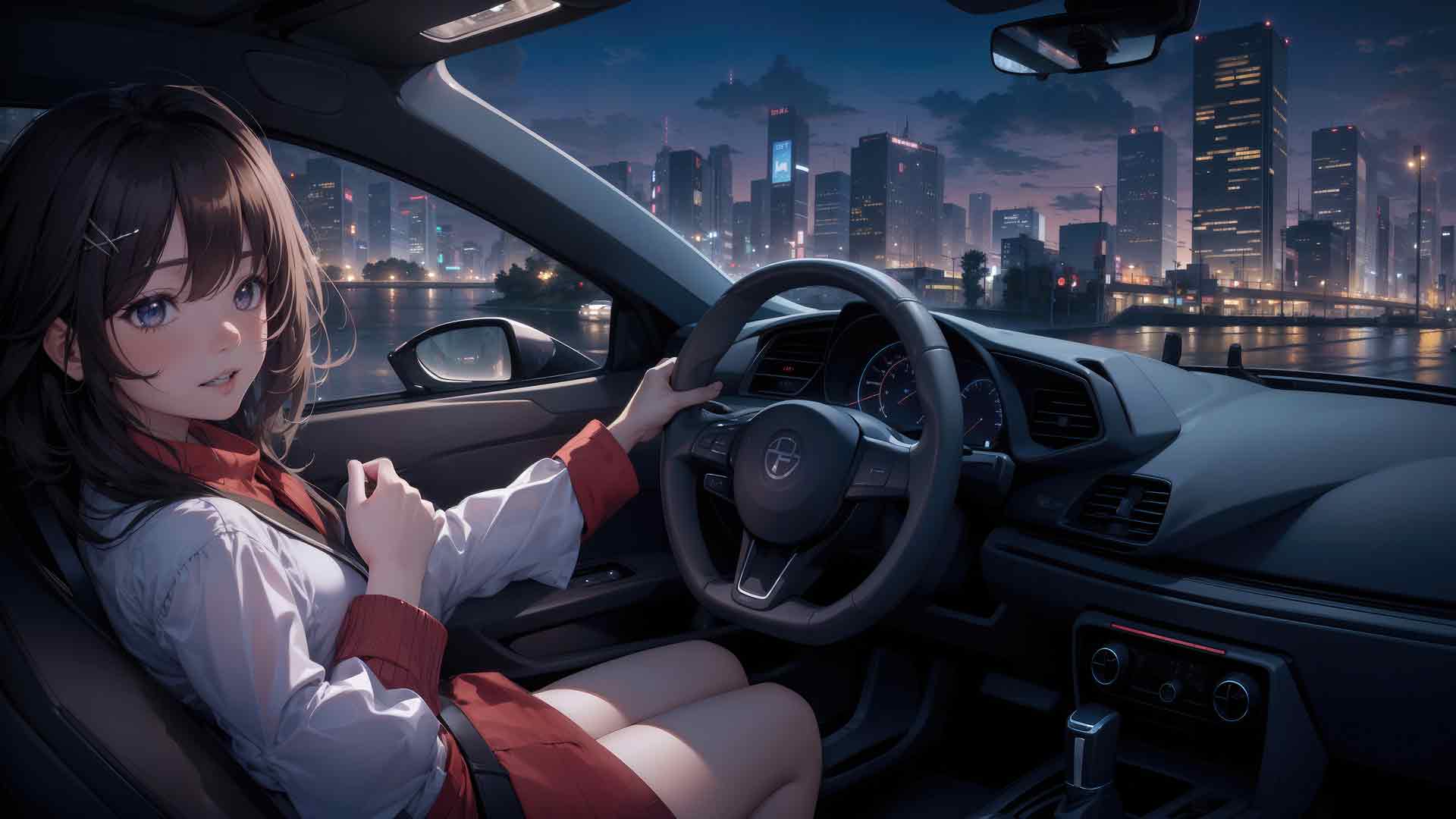 动漫女孩在车里 5K