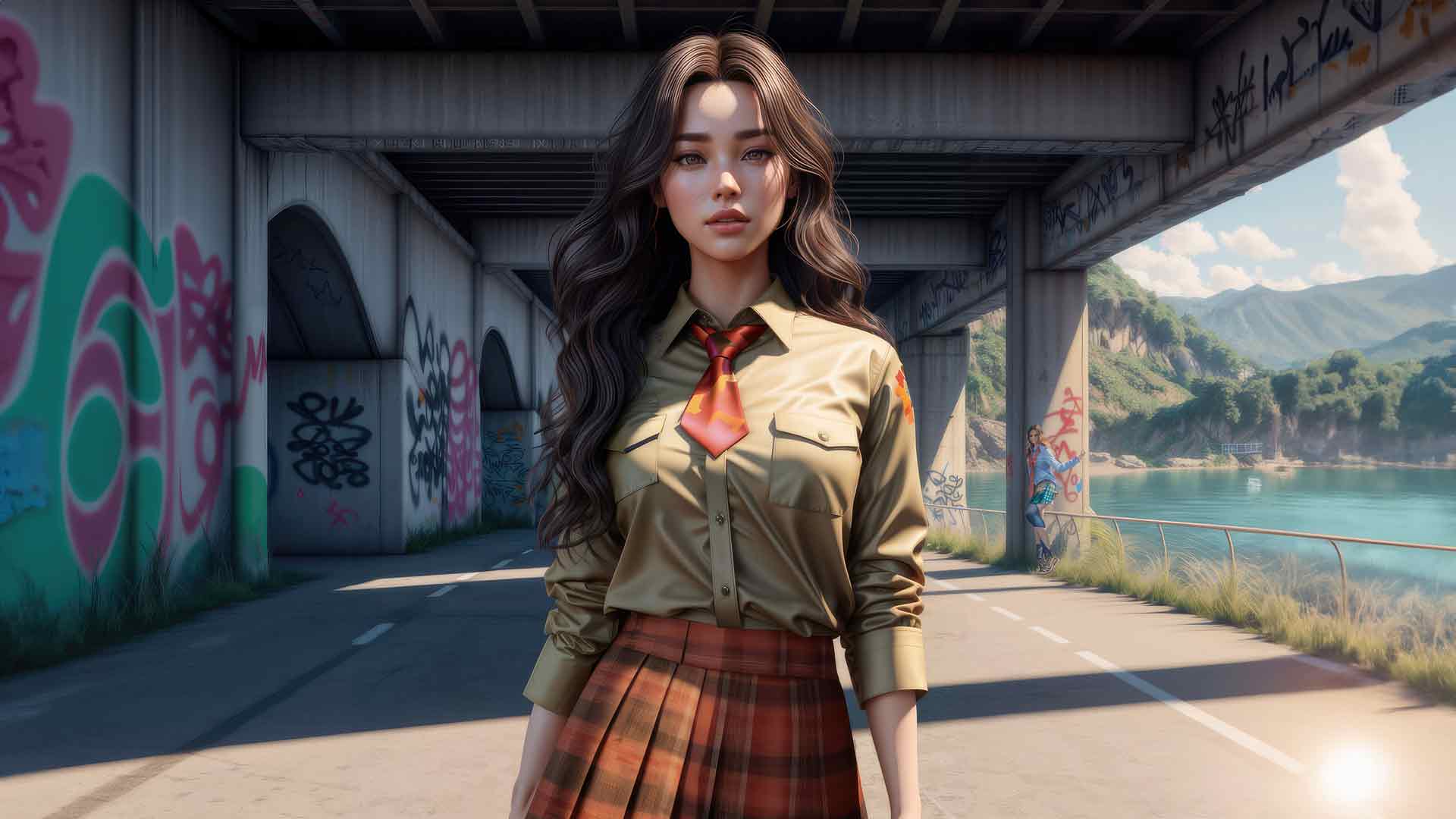 穿着校服的动漫女孩