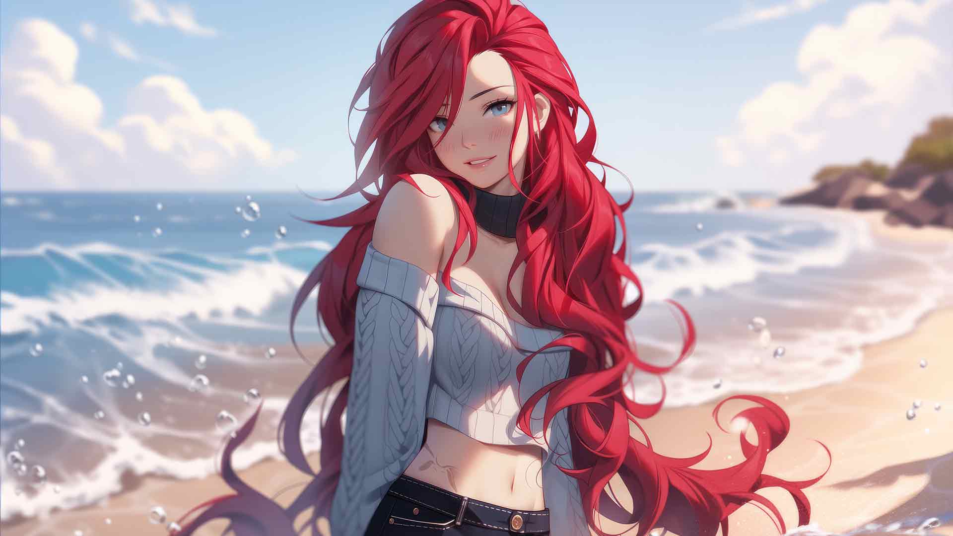 动漫女孩红发女孩艺术看着观众 5K