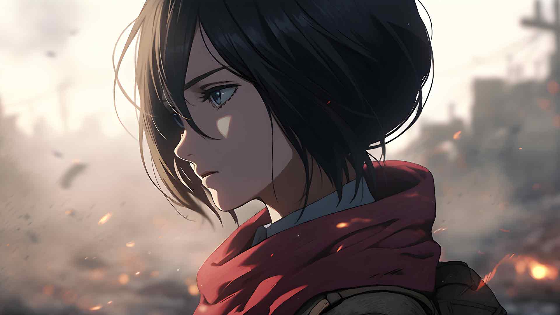 AOT 悲伤三笠阿克曼桌面壁纸