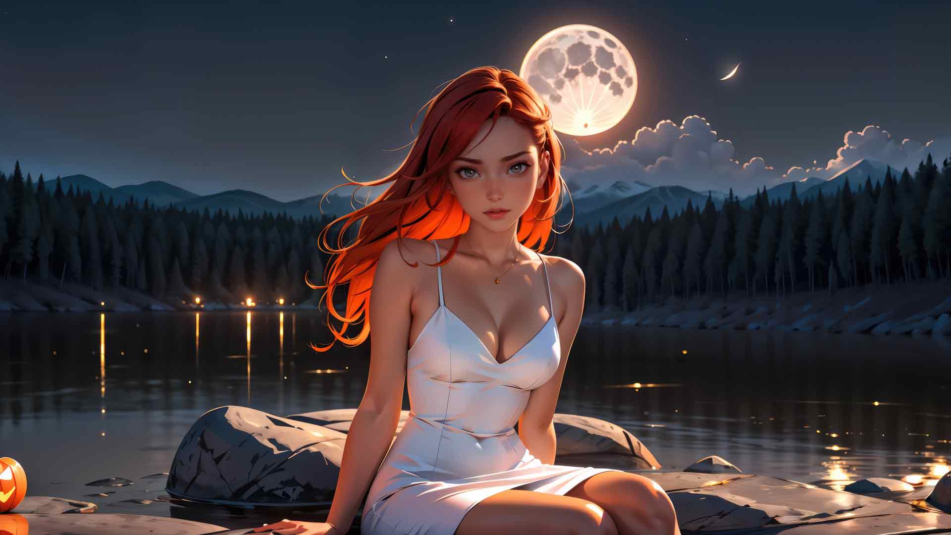 万圣节白色礼服动漫女孩