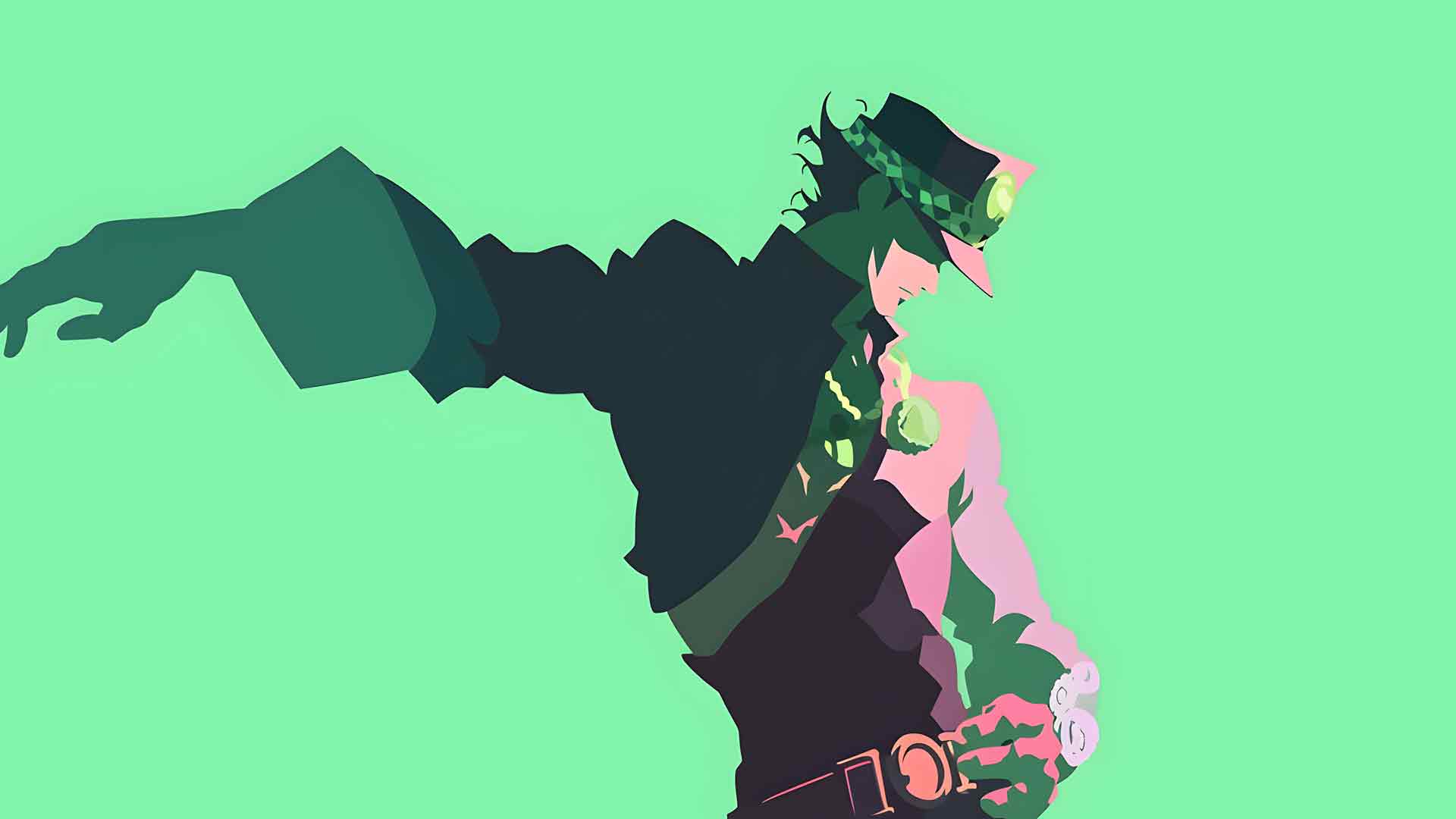 JOTARO KUJO 简约绿色桌面壁纸