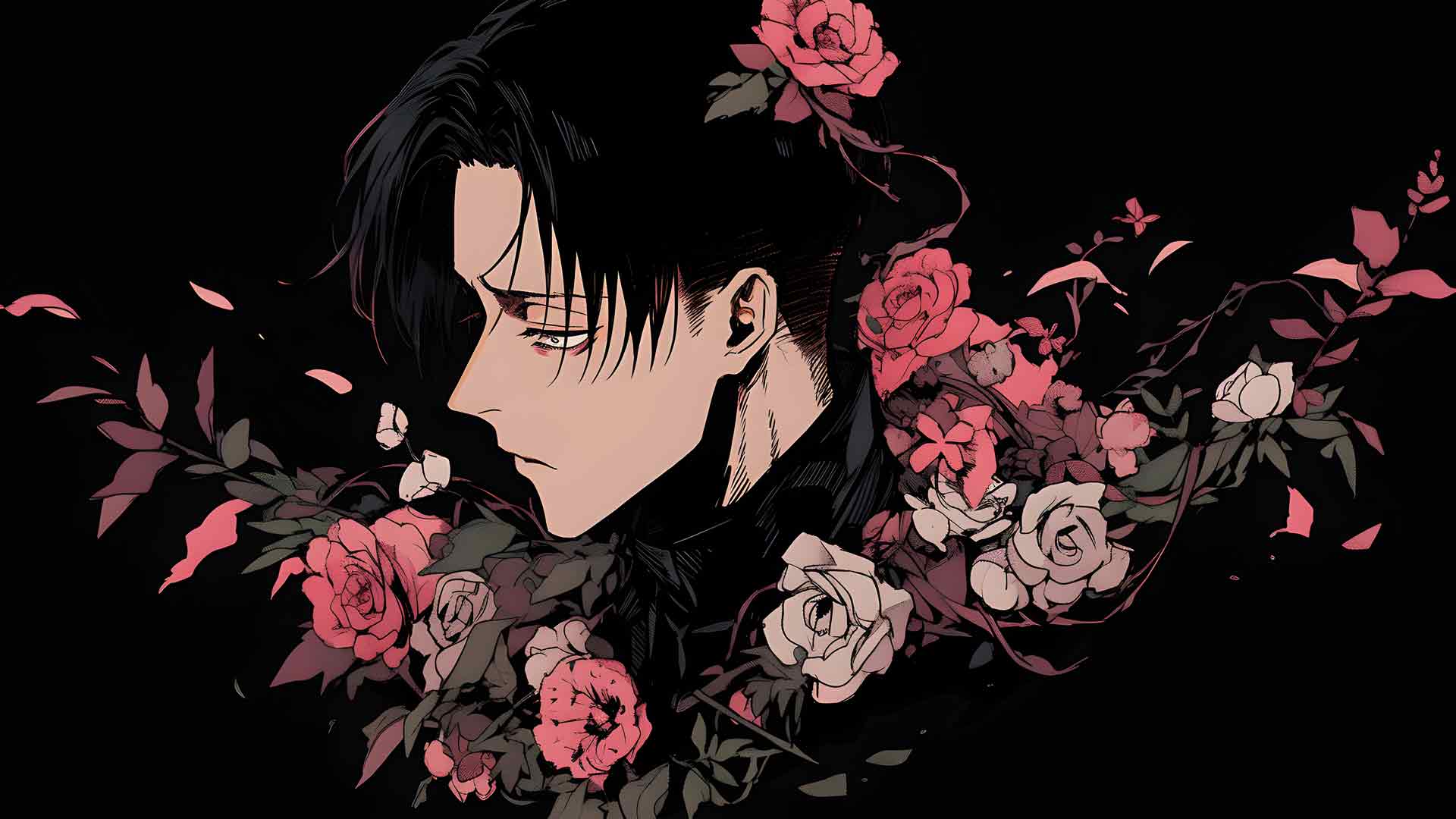 LEVI ACKERMAN & ROSES 黑色桌面壁纸