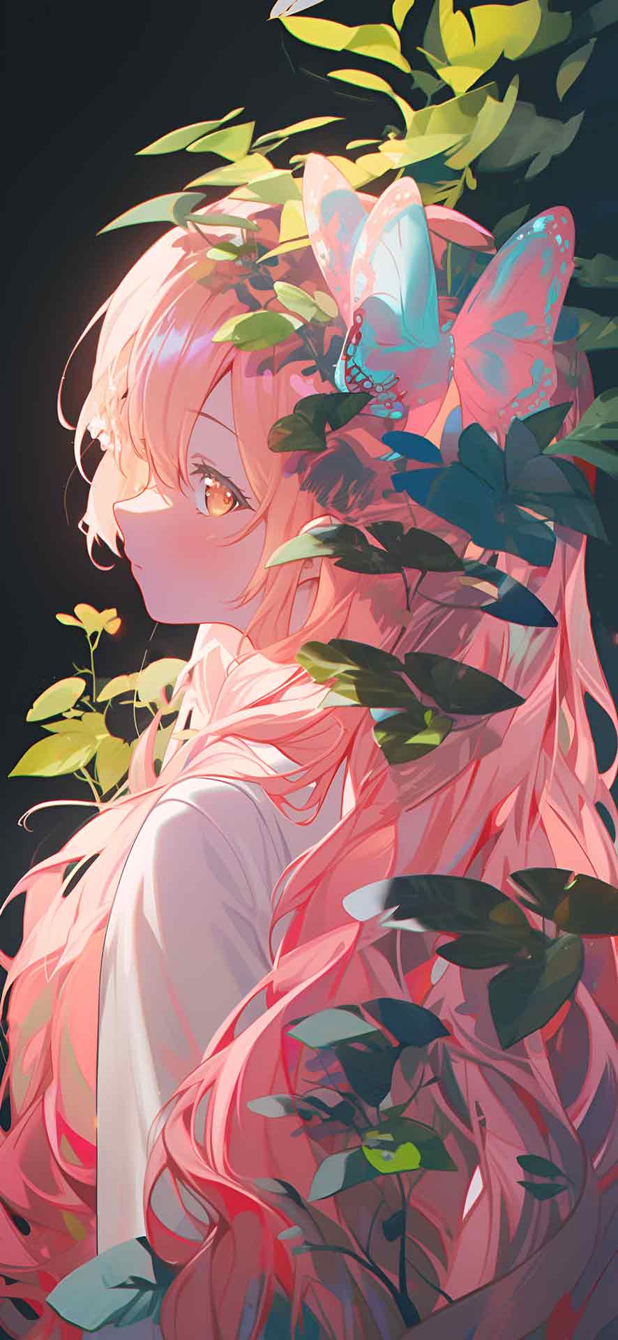 神秘的粉红色头发动漫女孩壁纸