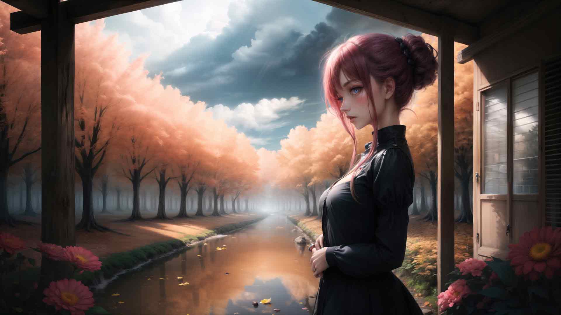 植根于和谐的动漫女孩在自然树冠下 5K