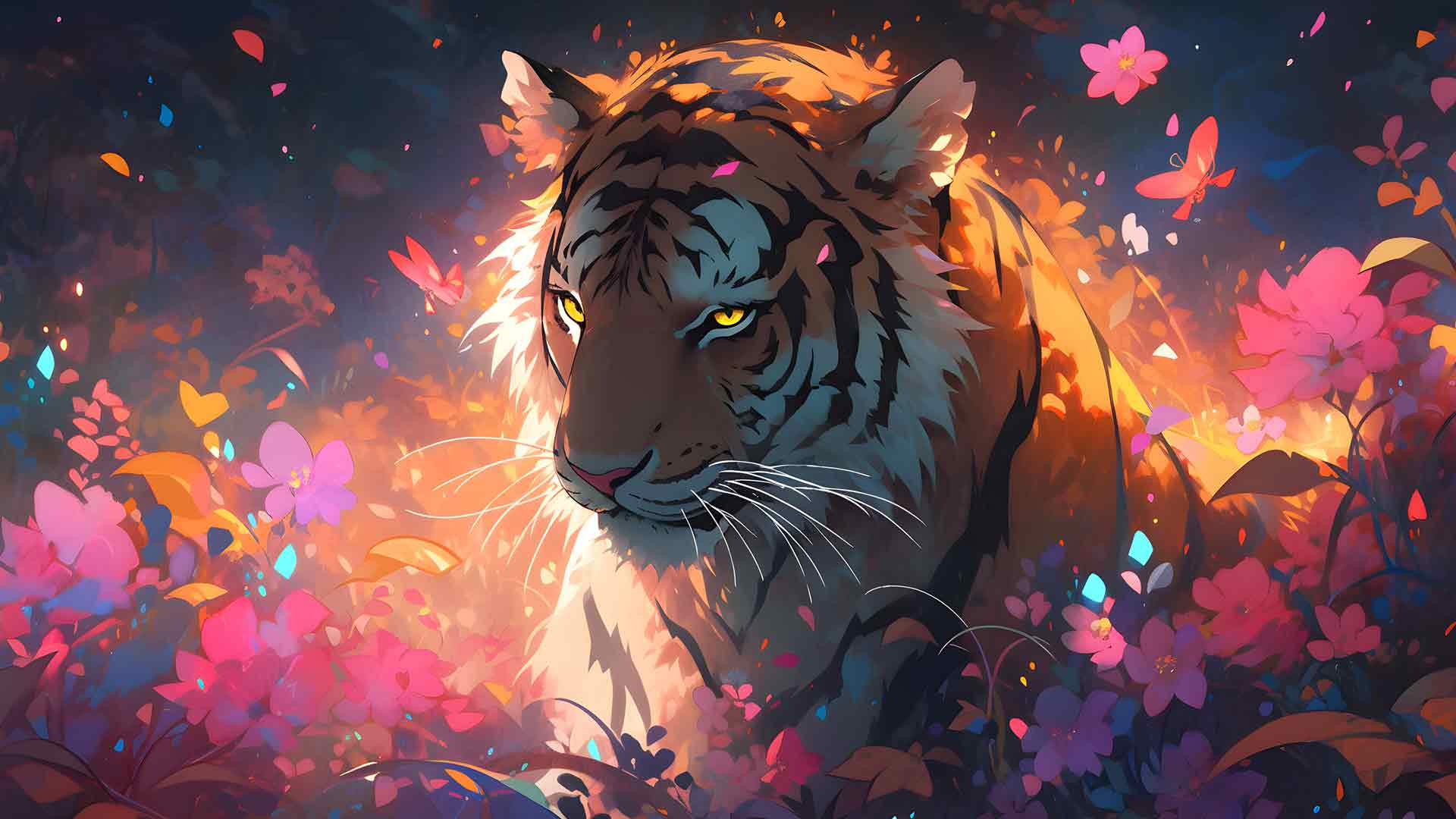 老虎在花艺术桌面壁纸