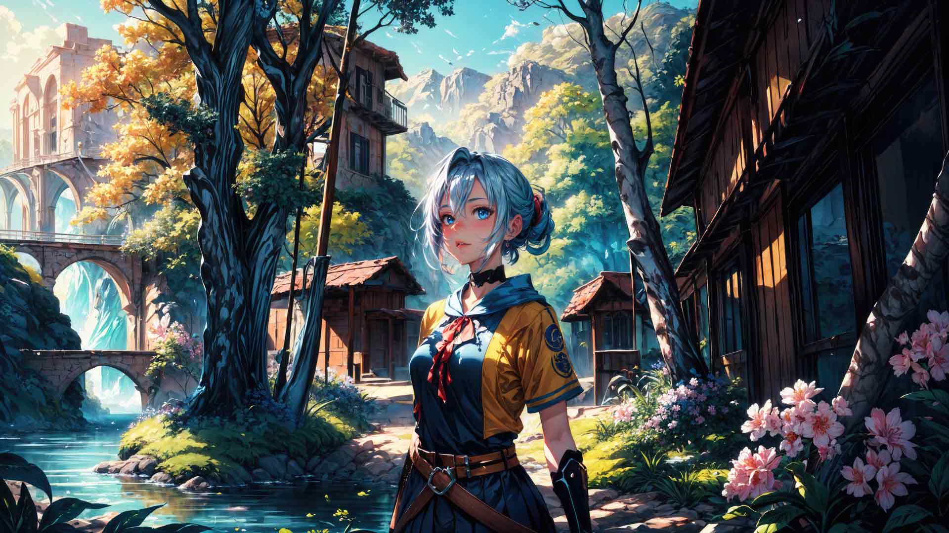 漫游小镇的野性美丽动漫女孩 5K