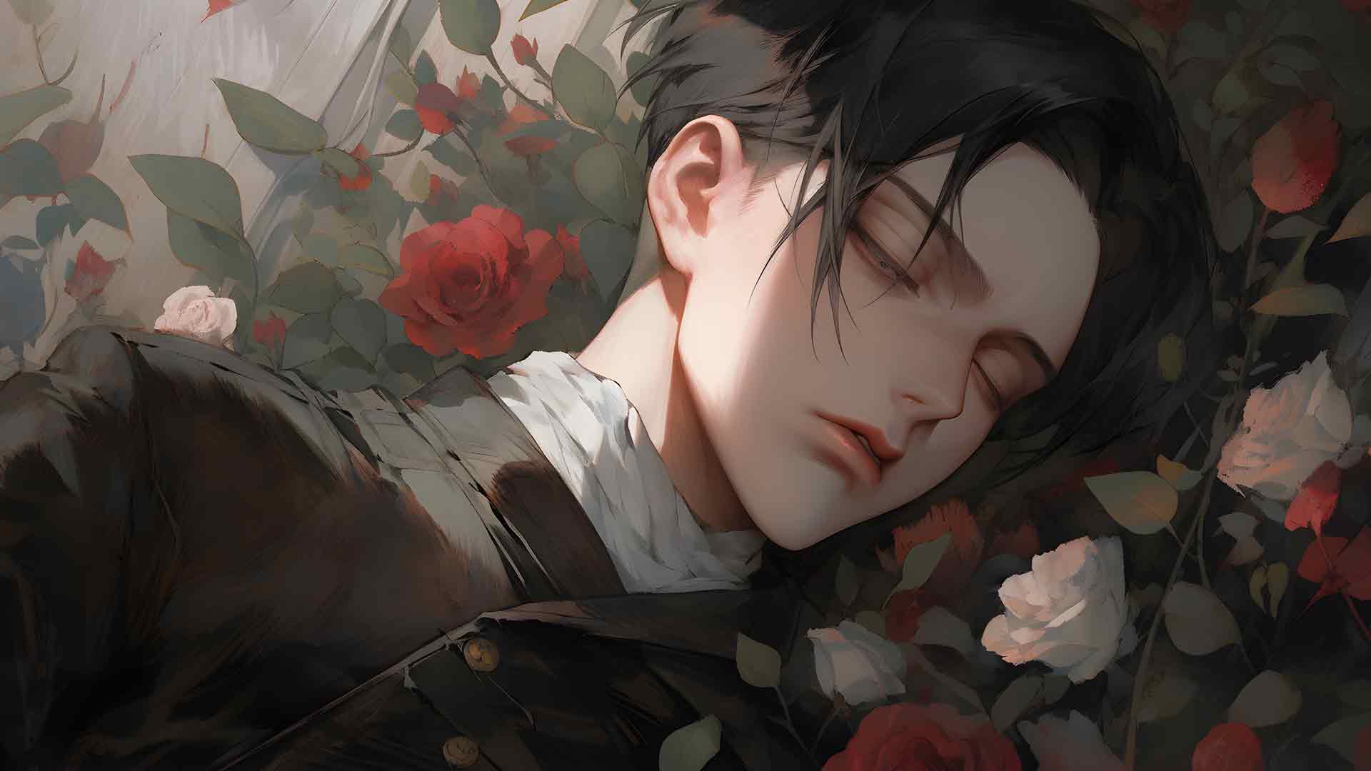 进击的巨人列维阿克曼睡在玫瑰桌面壁纸