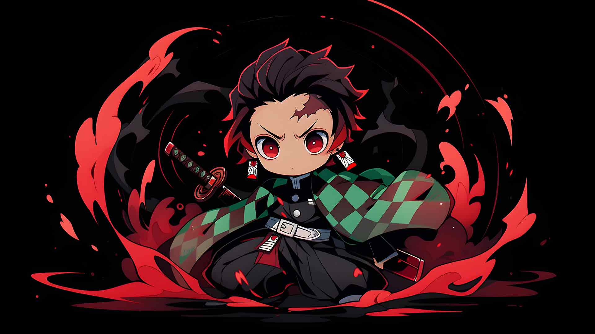 鬼灭之刃赤壁炭治郎灶门黑色桌面壁纸