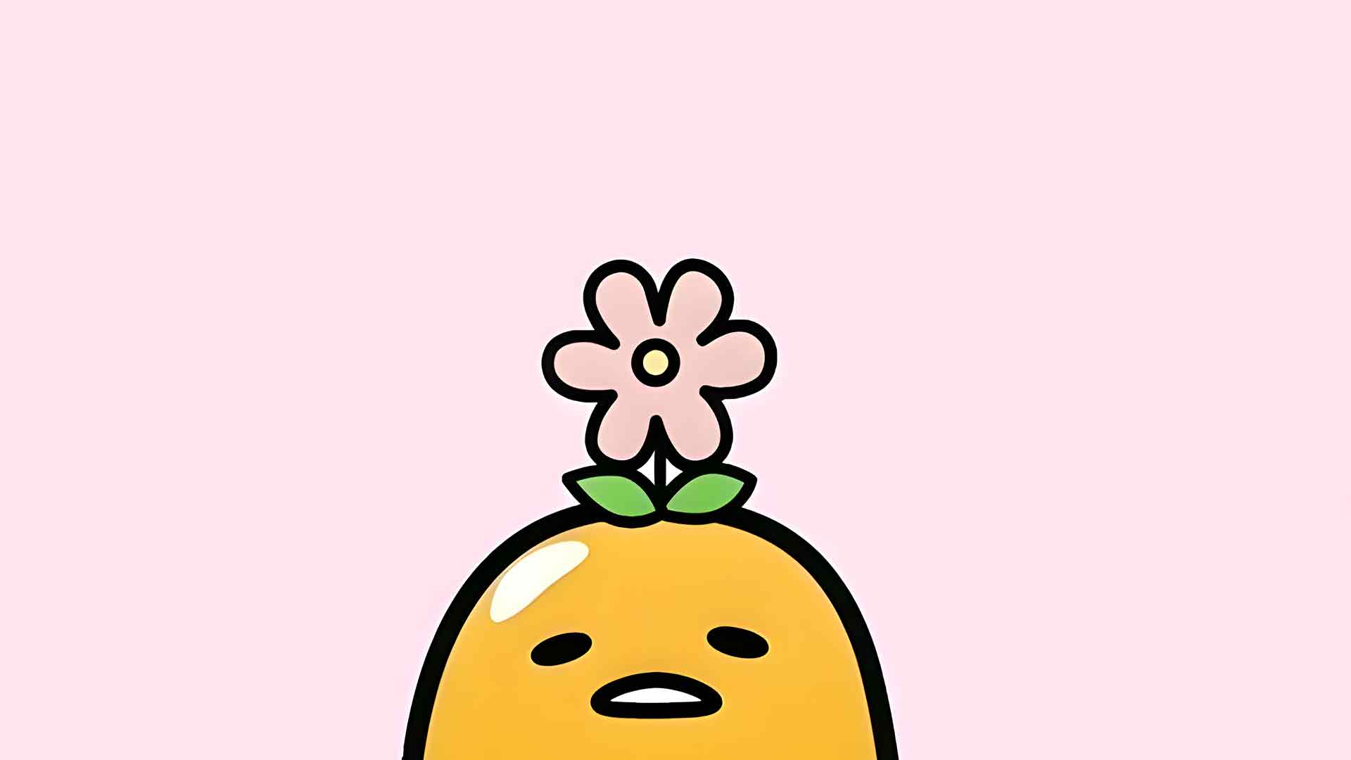 三丽鸥蛋黄蛋与花浅粉色桌面壁纸