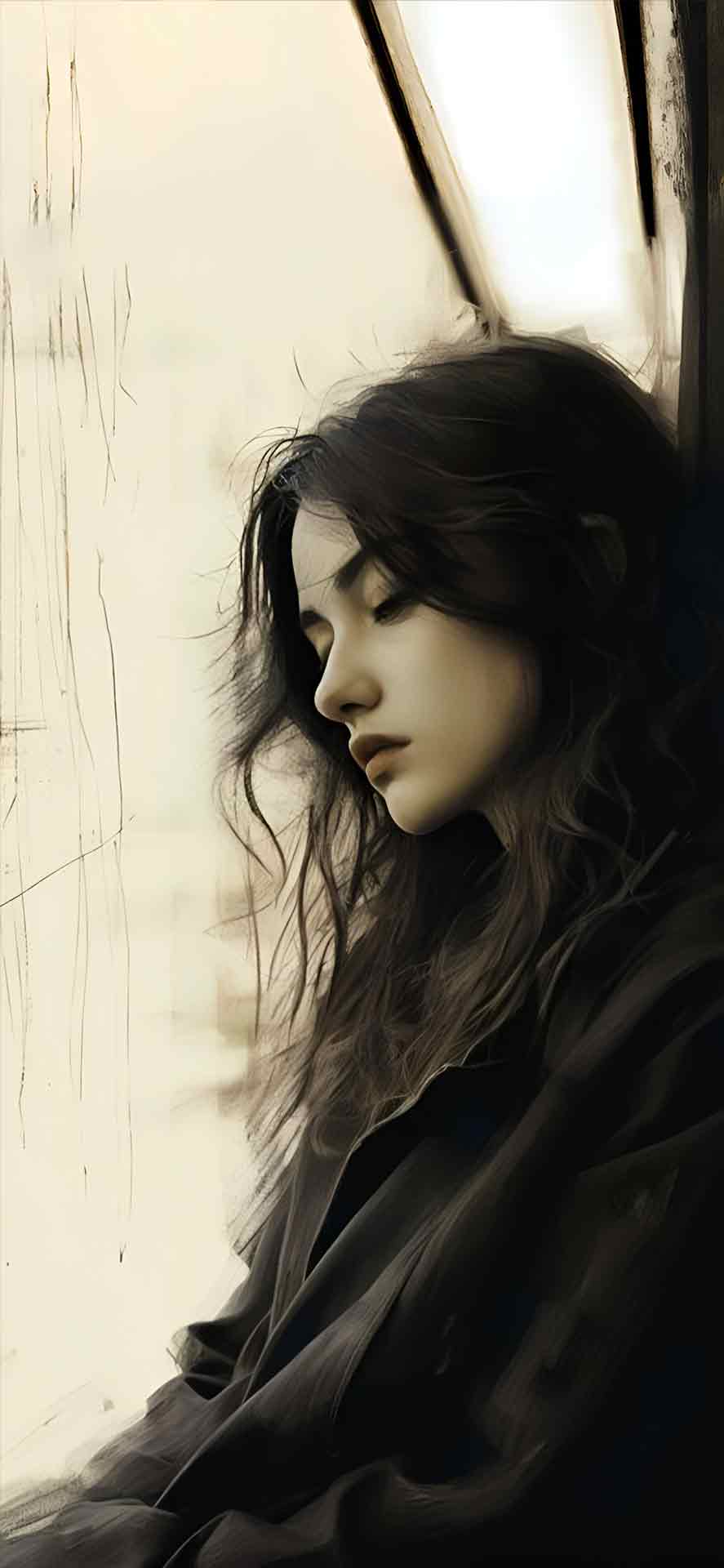 悲​​伤女孩iPhone深度效果壁纸 02