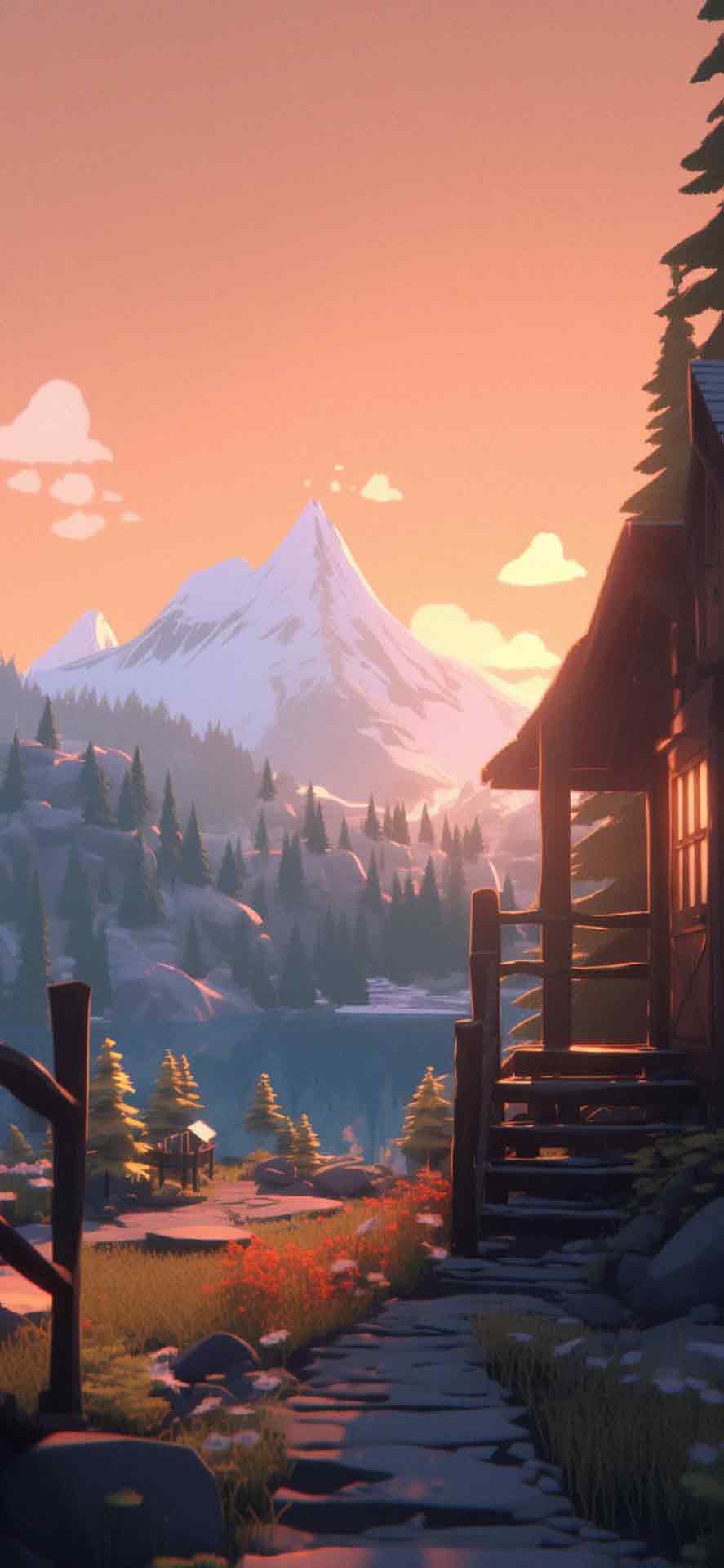 山中的乡村小屋壁纸