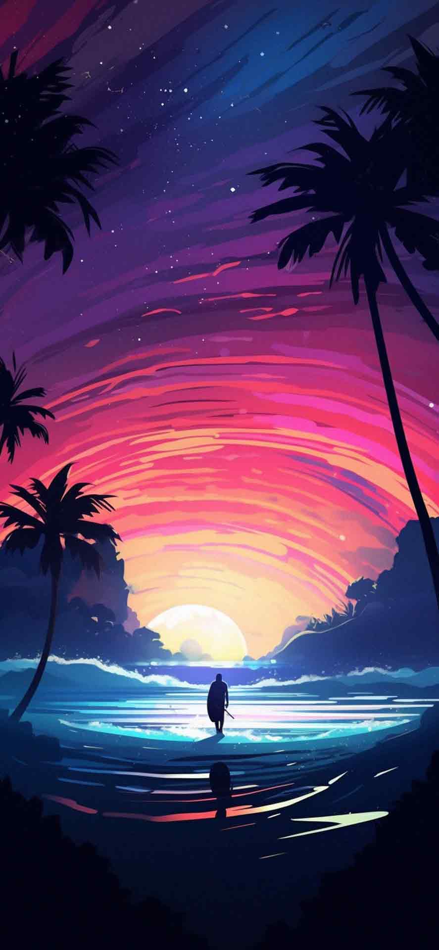 美丽的日落和冲浪者壁纸