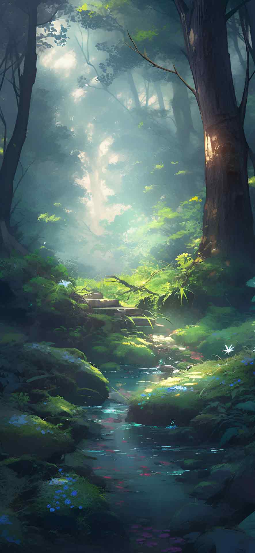 美丽的野生绿色森林和溪流壁纸