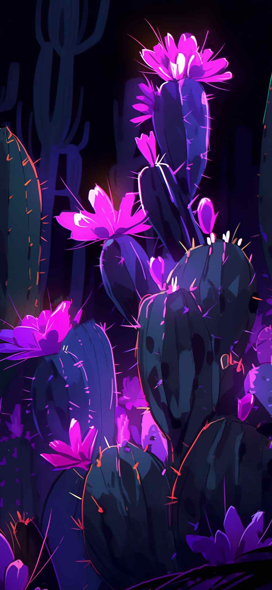 霓虹灯怪异仙人掌花壁纸