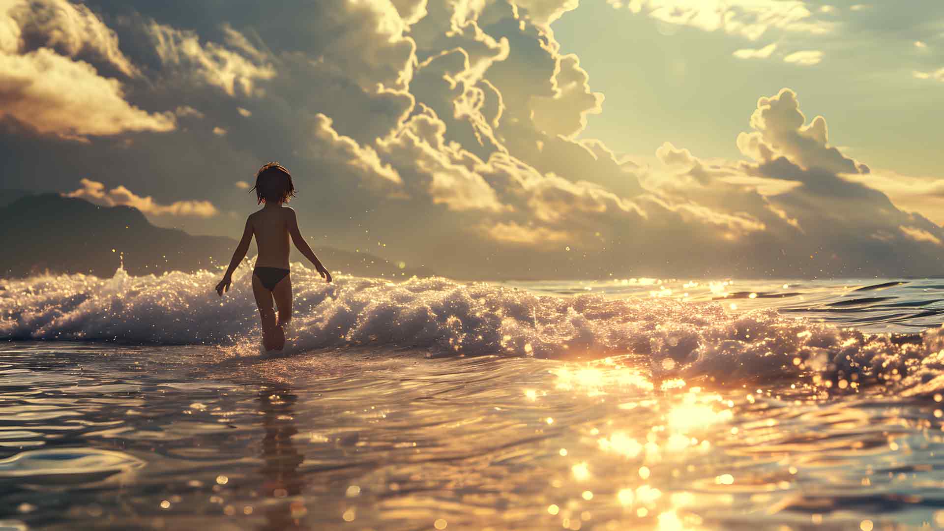 夏日唯美男孩涉海桌面壁纸