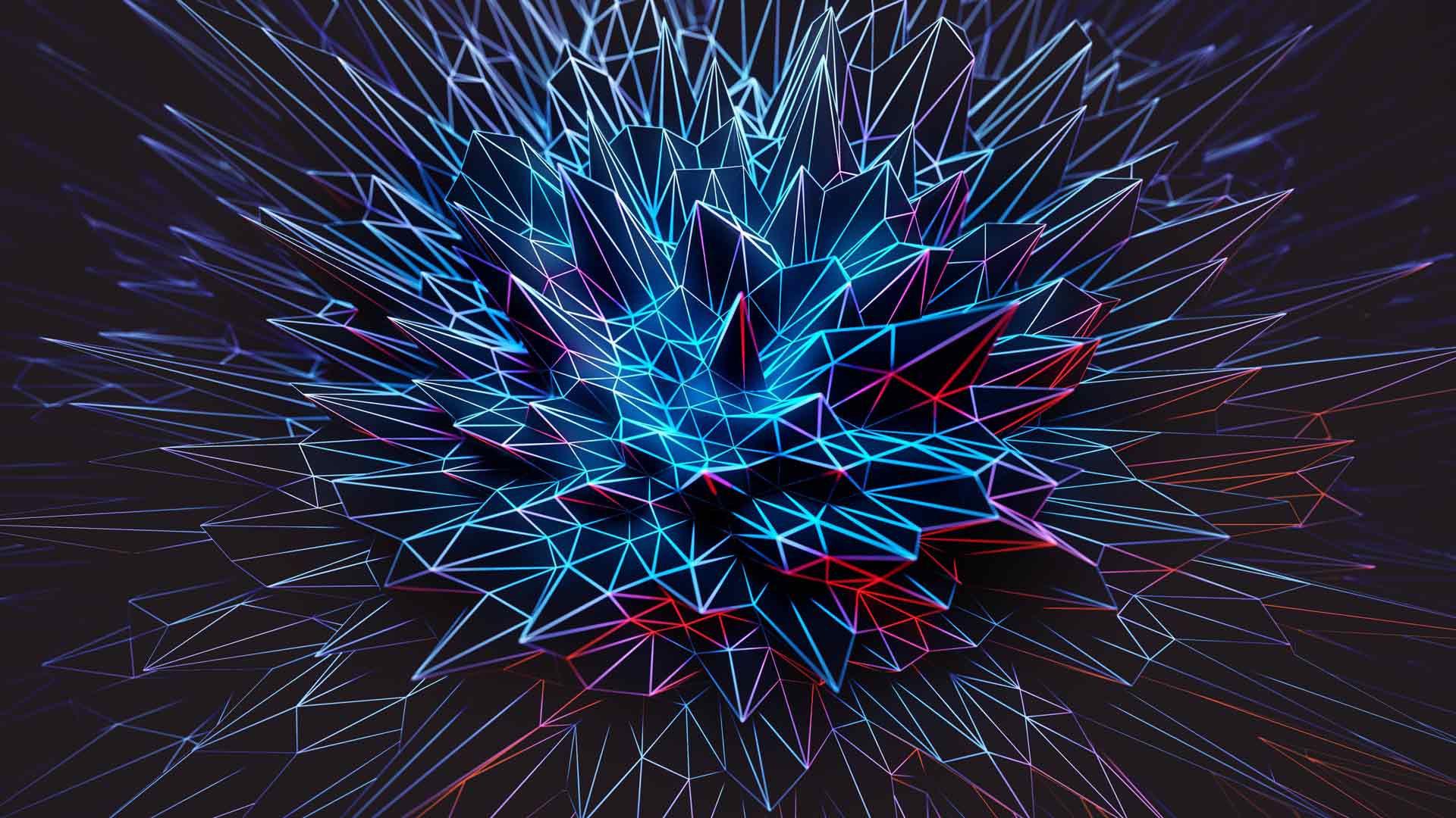 3D蓝色多边形尖峰数字艺术