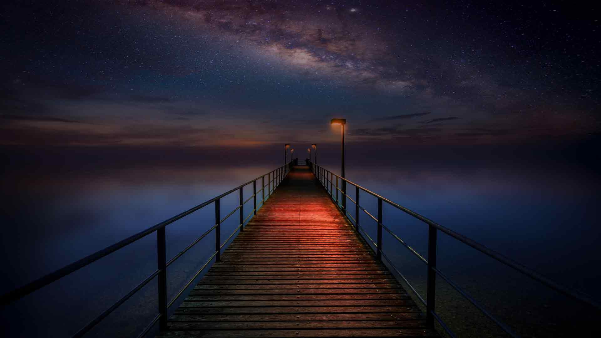 码头 银河 星夜 星星 地平线 海景 木码头 黑暗 夜景 夜晚 8k