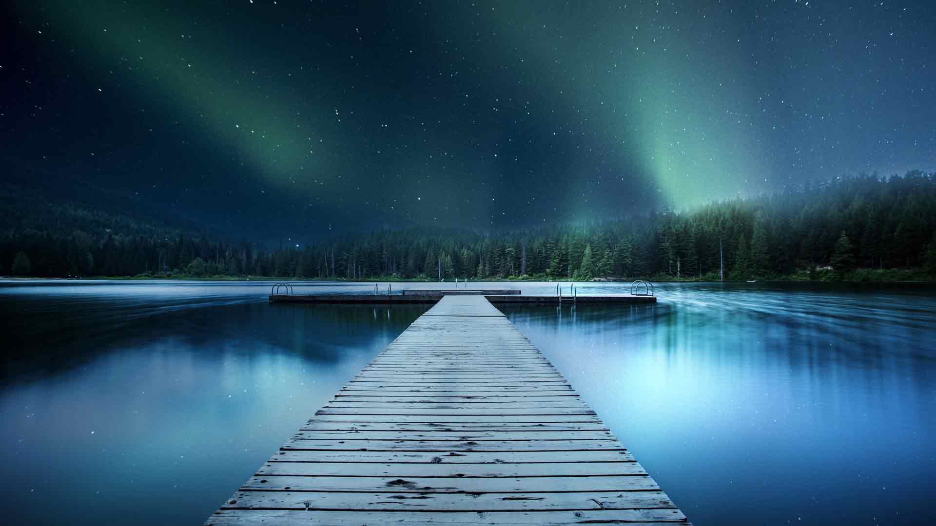 码头 星夜 夜空 湖 夜风景 星星 8k