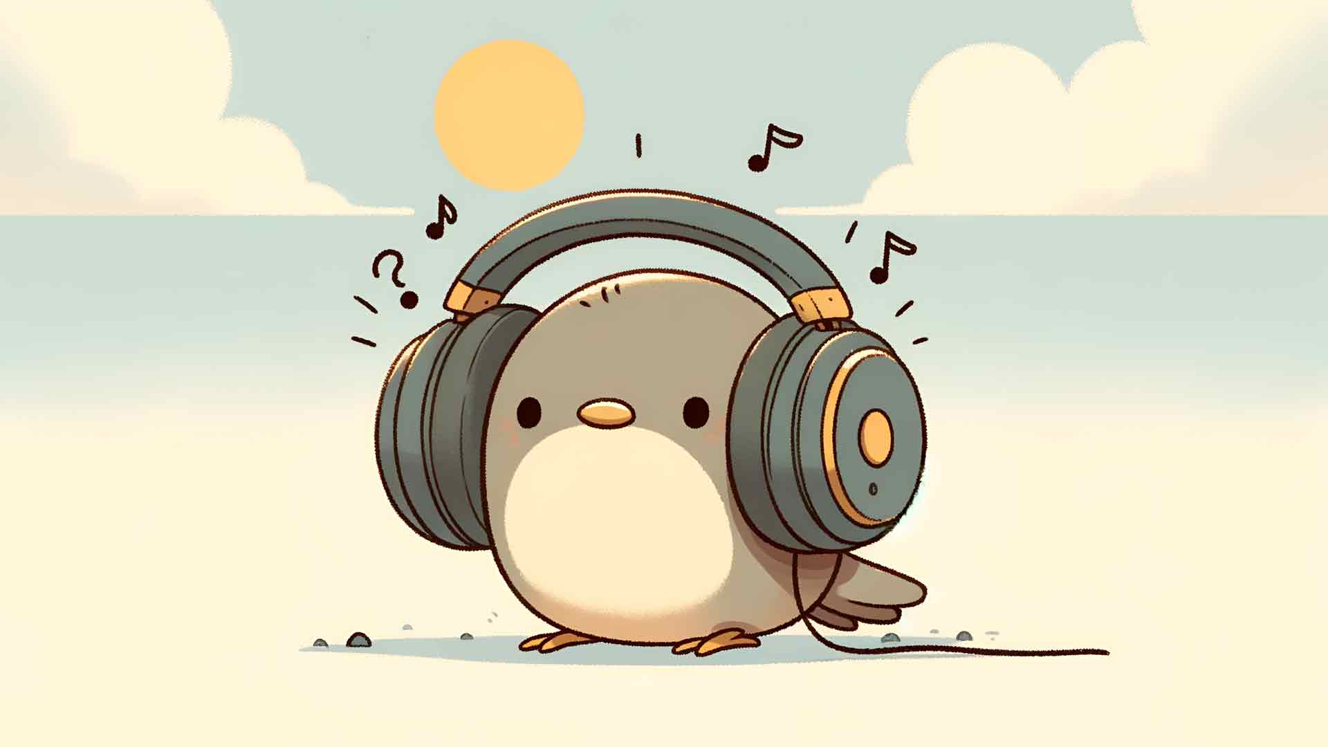 可爱的小鸟在耳机太阳桌面壁纸