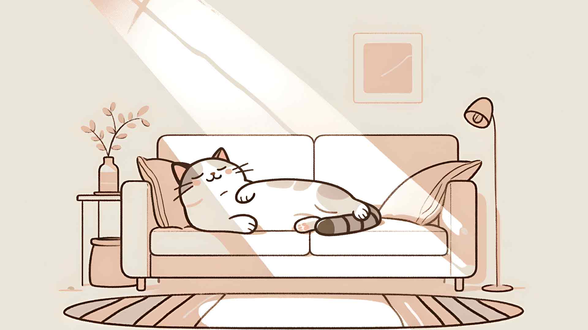可爱的猫咪睡在沙发上米色桌面壁纸