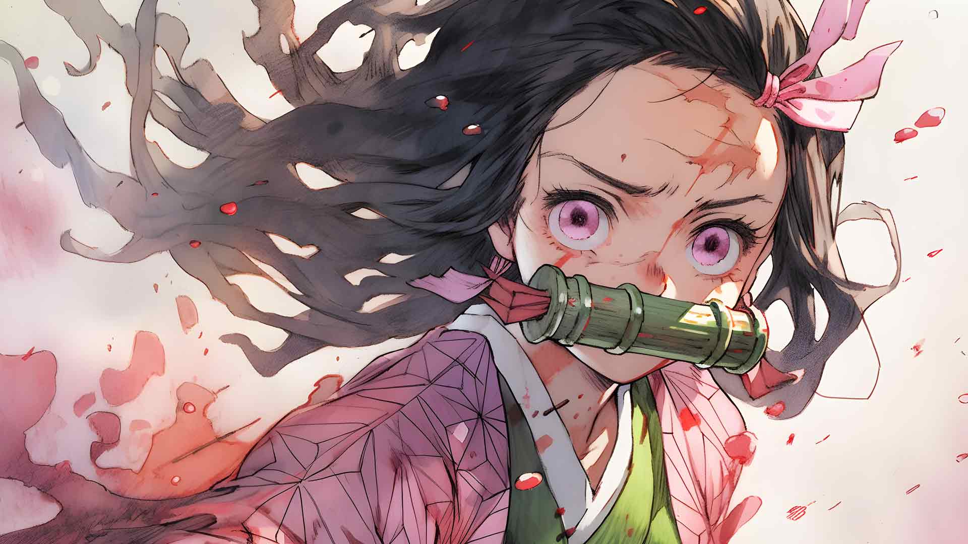 鬼灭之刃祢豆子水彩桌面壁纸