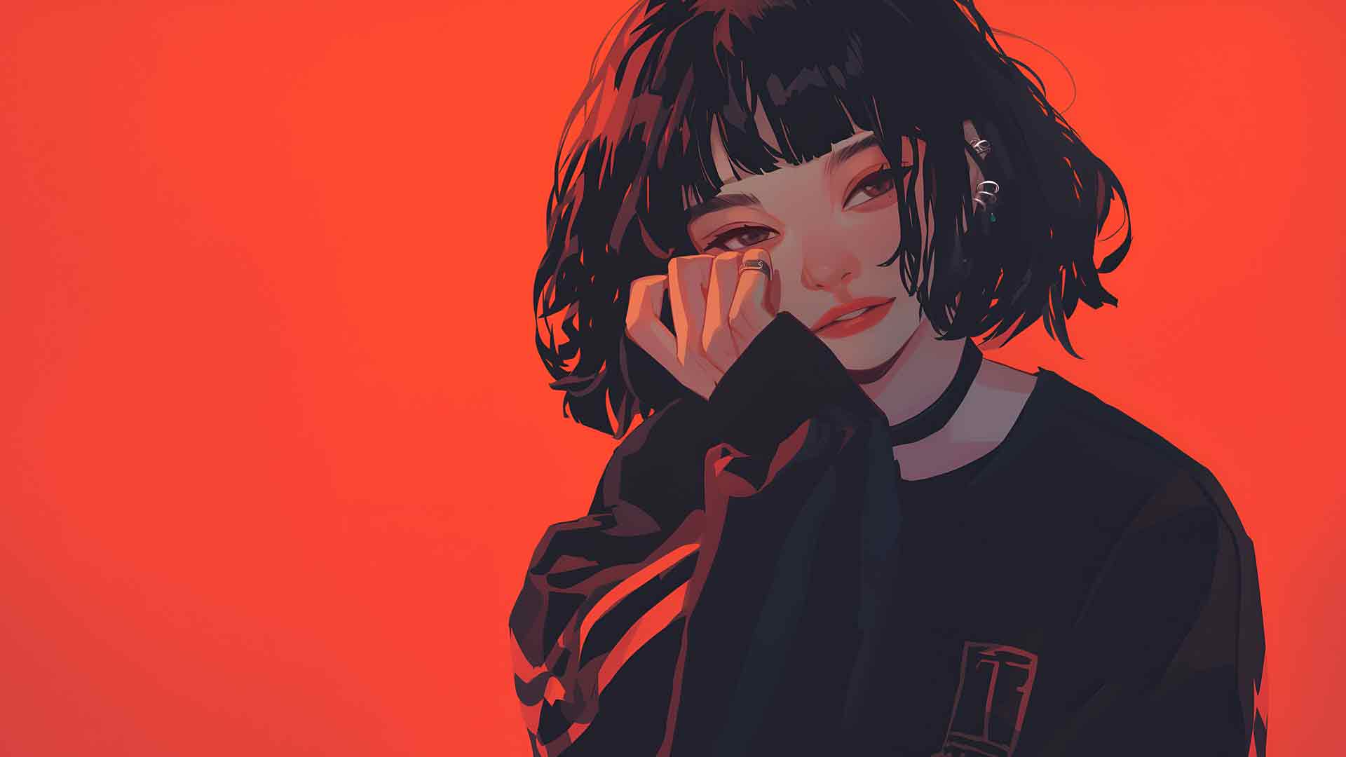 EMO审美女孩红色桌面壁纸