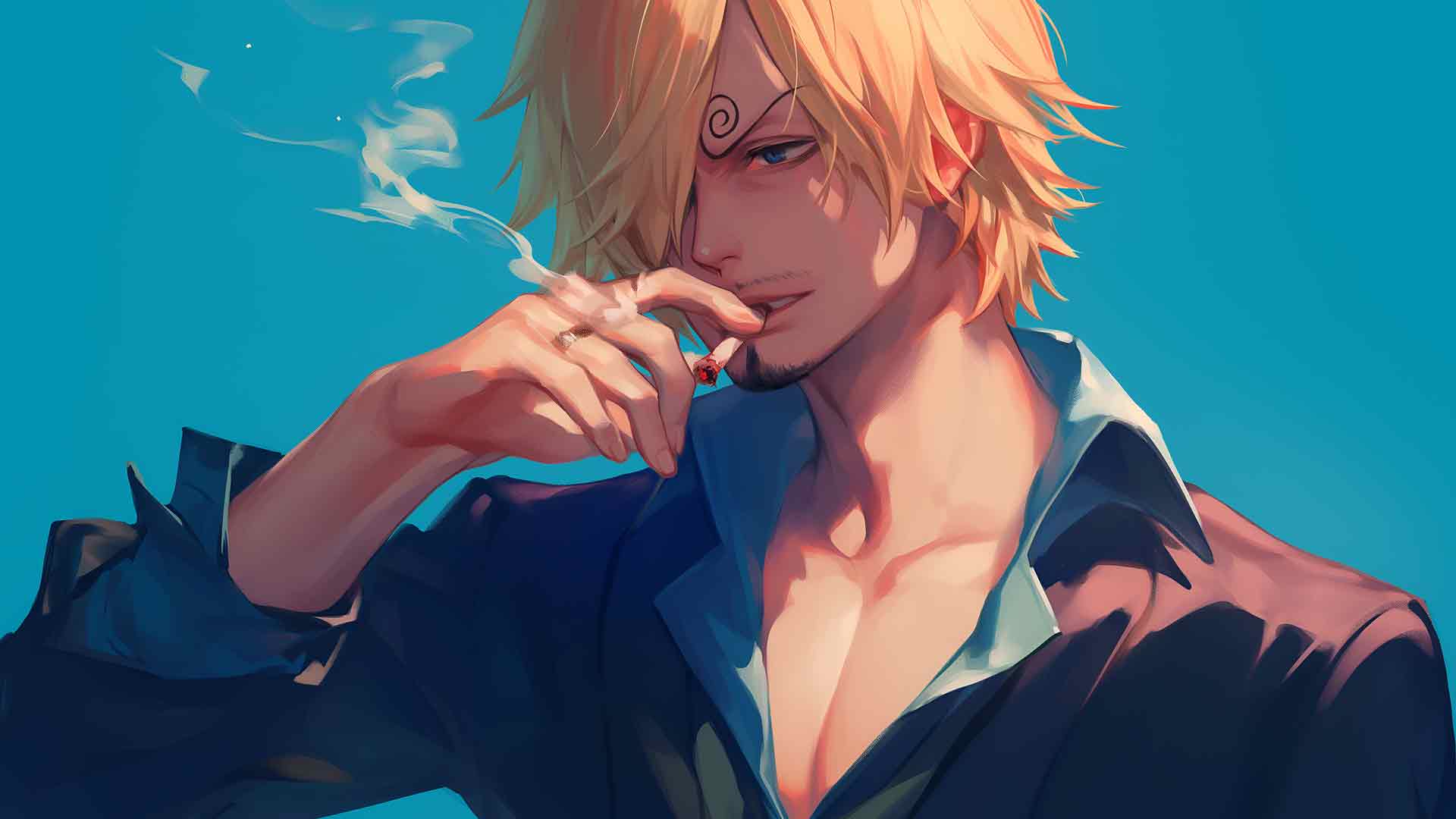 海贼王山治与香烟蓝色桌面壁纸