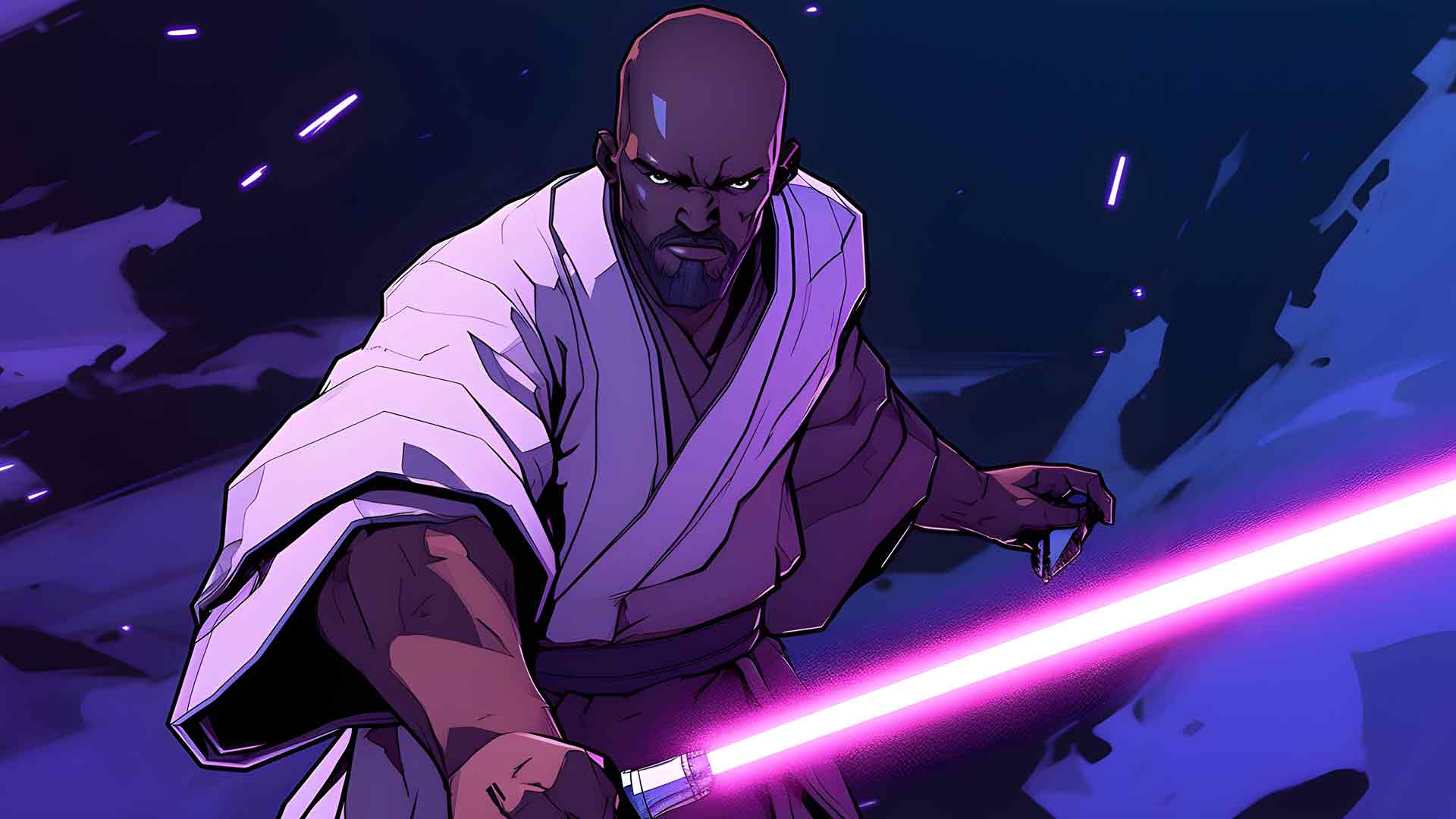 星球大战 MACE WINDU 与光剑紫色桌面壁纸