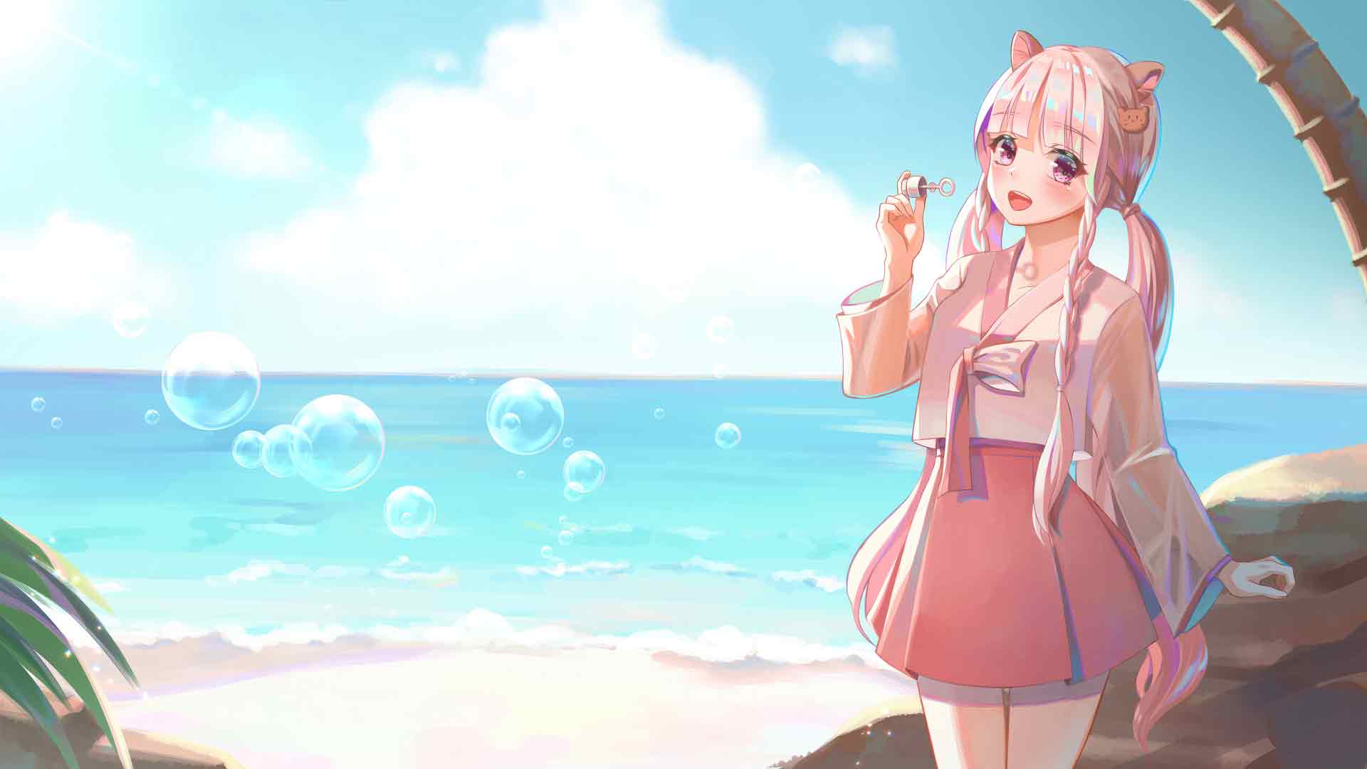 动漫女孩吹泡泡