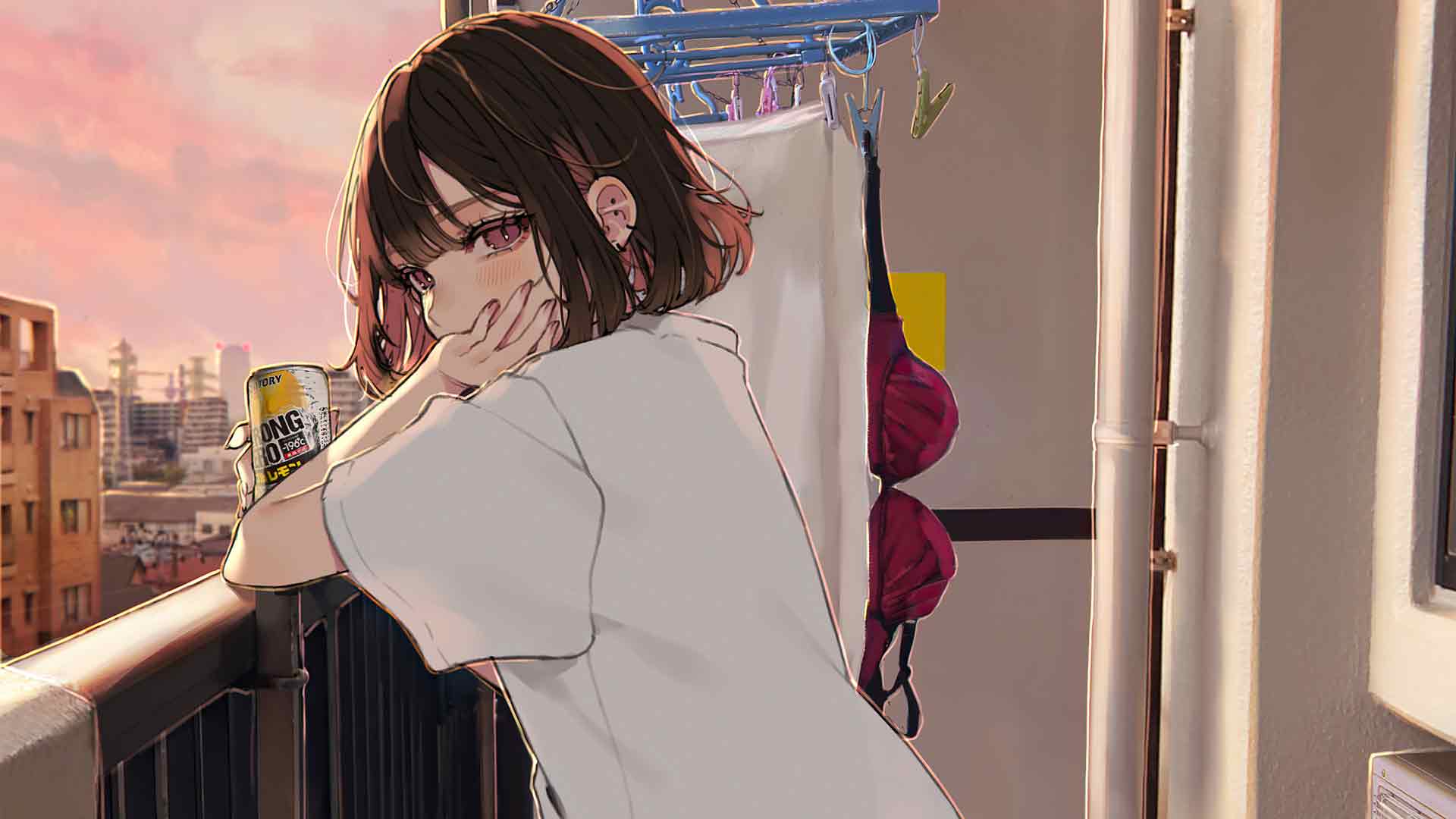动漫女孩在阳台上放松 4k