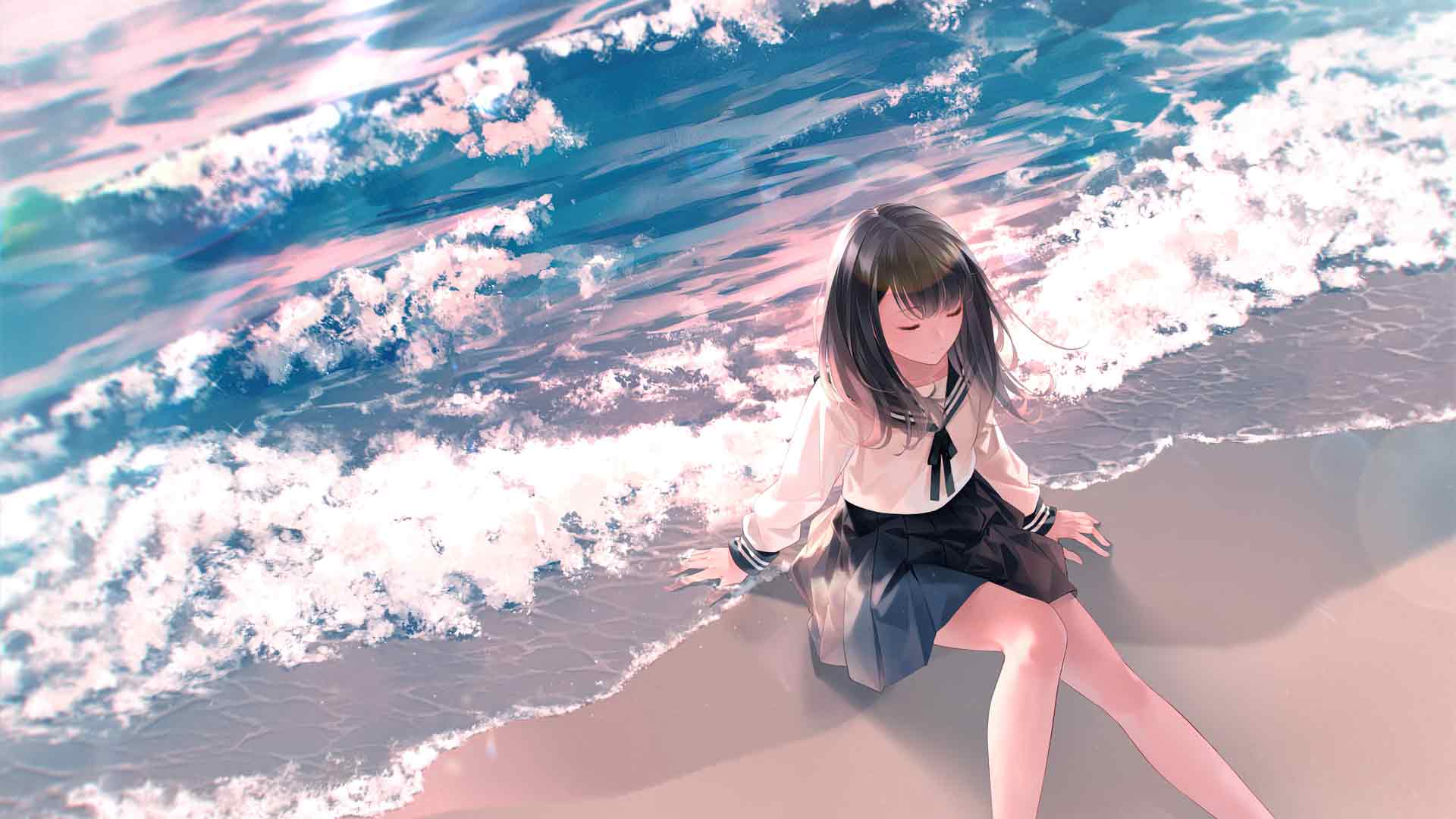 动漫女孩穿着校服 4k