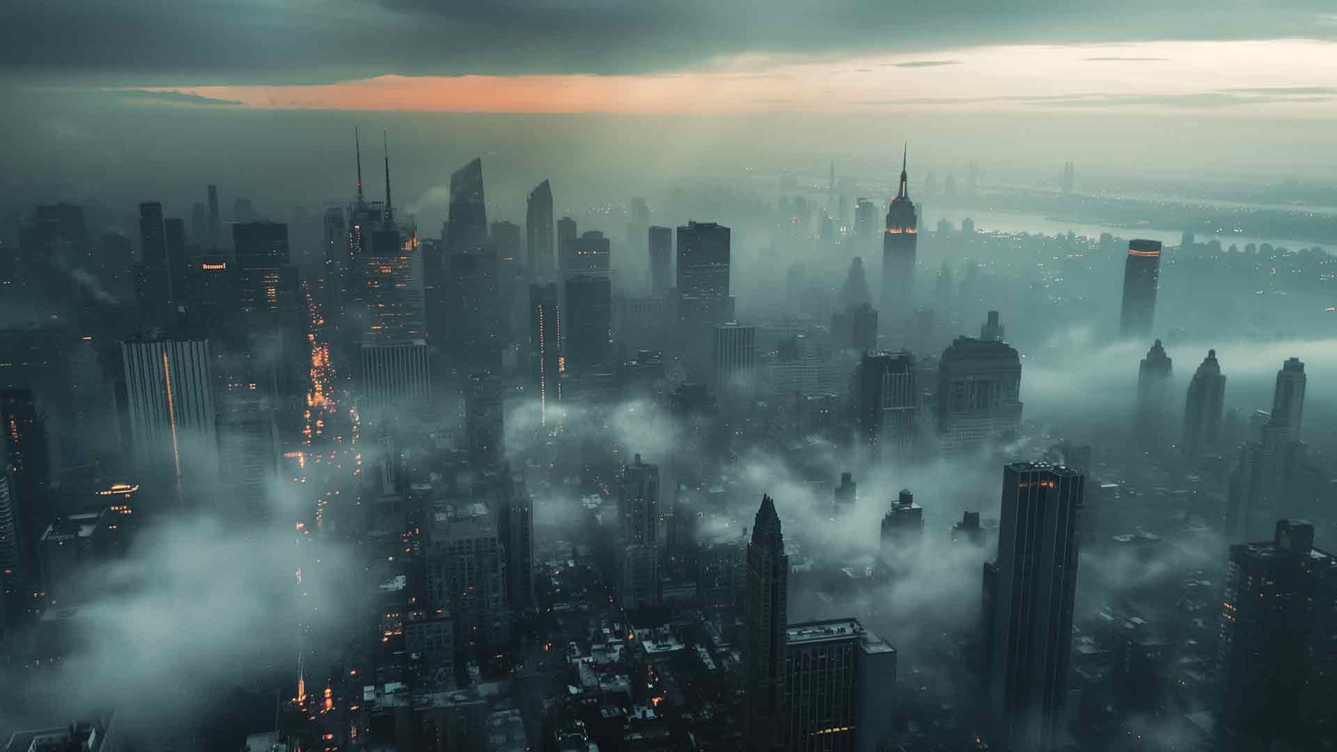 雾中的城市景观桌面壁纸