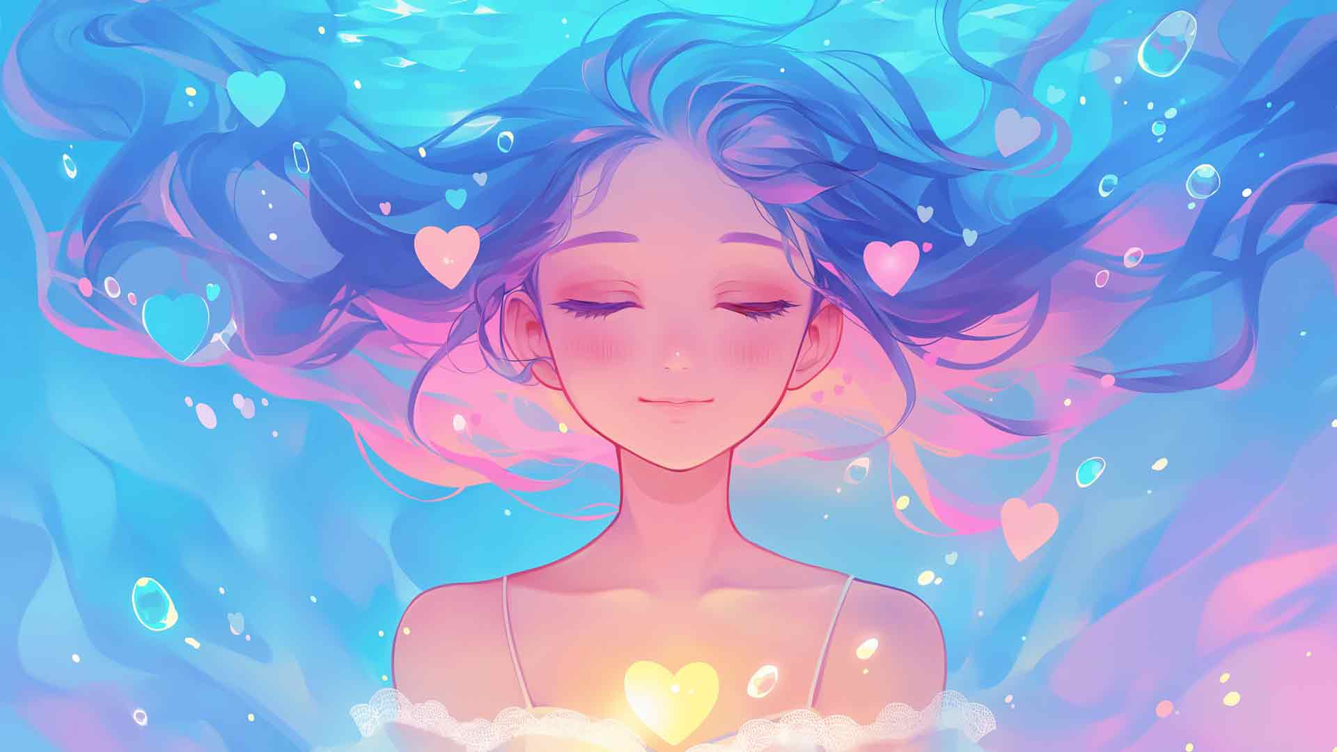 可爱的动漫女孩水下桌面壁纸