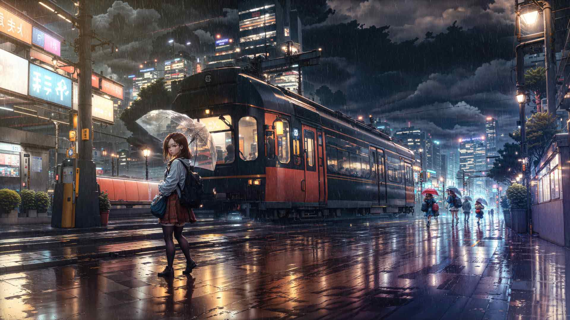 雨天动漫女孩回头看 5k