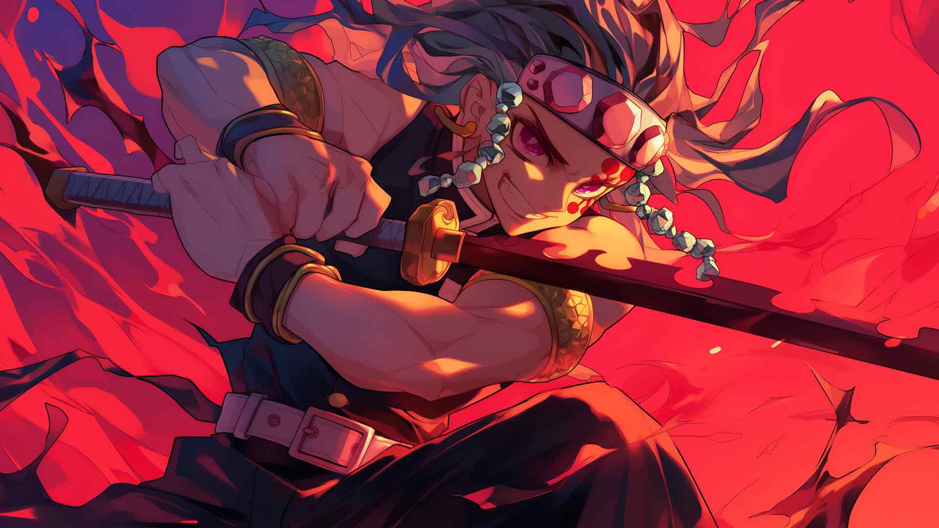 鬼灭之刃天元与伊之助之剑桌面壁纸