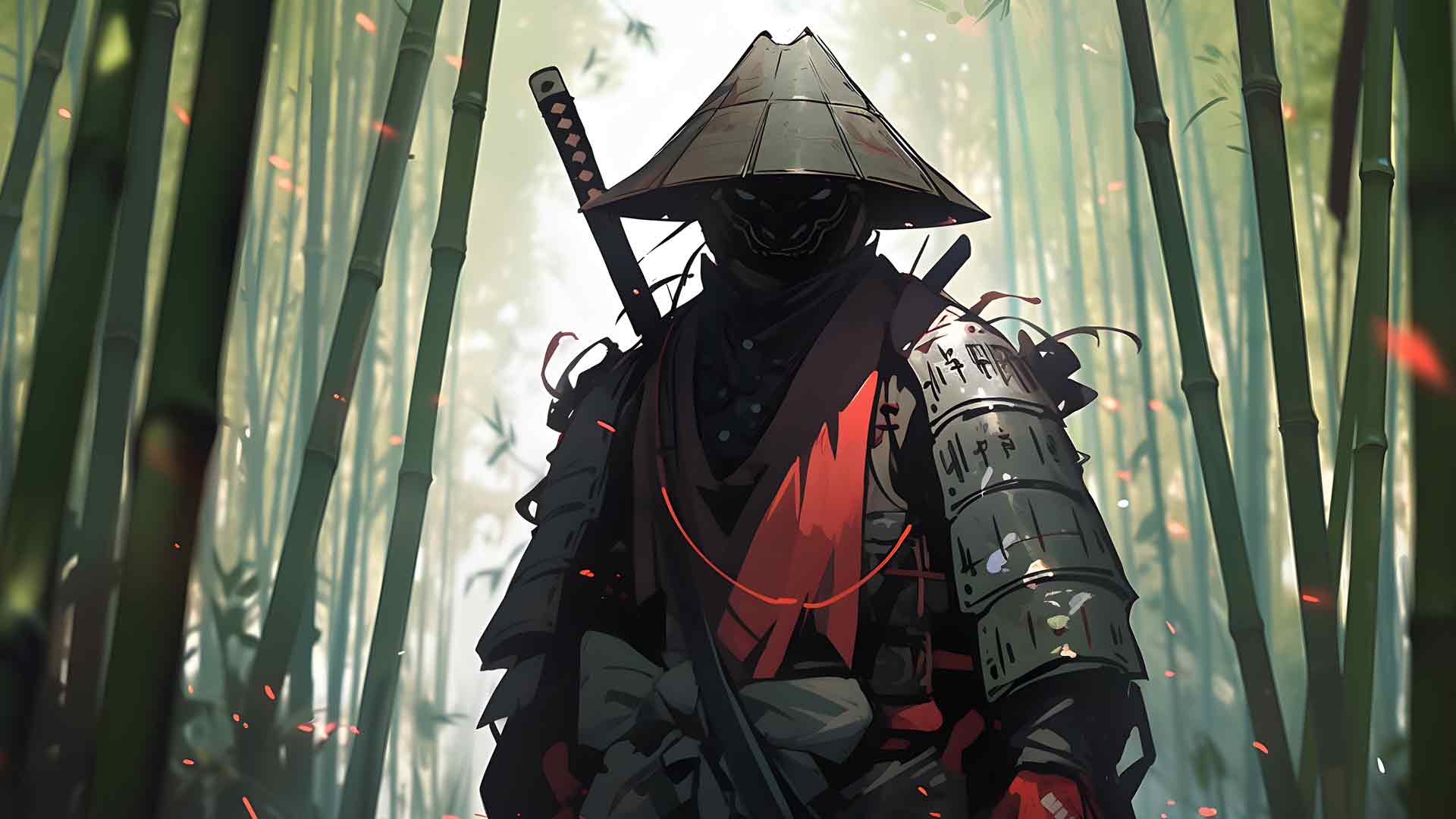 竹林中的恐怖武士桌面壁纸