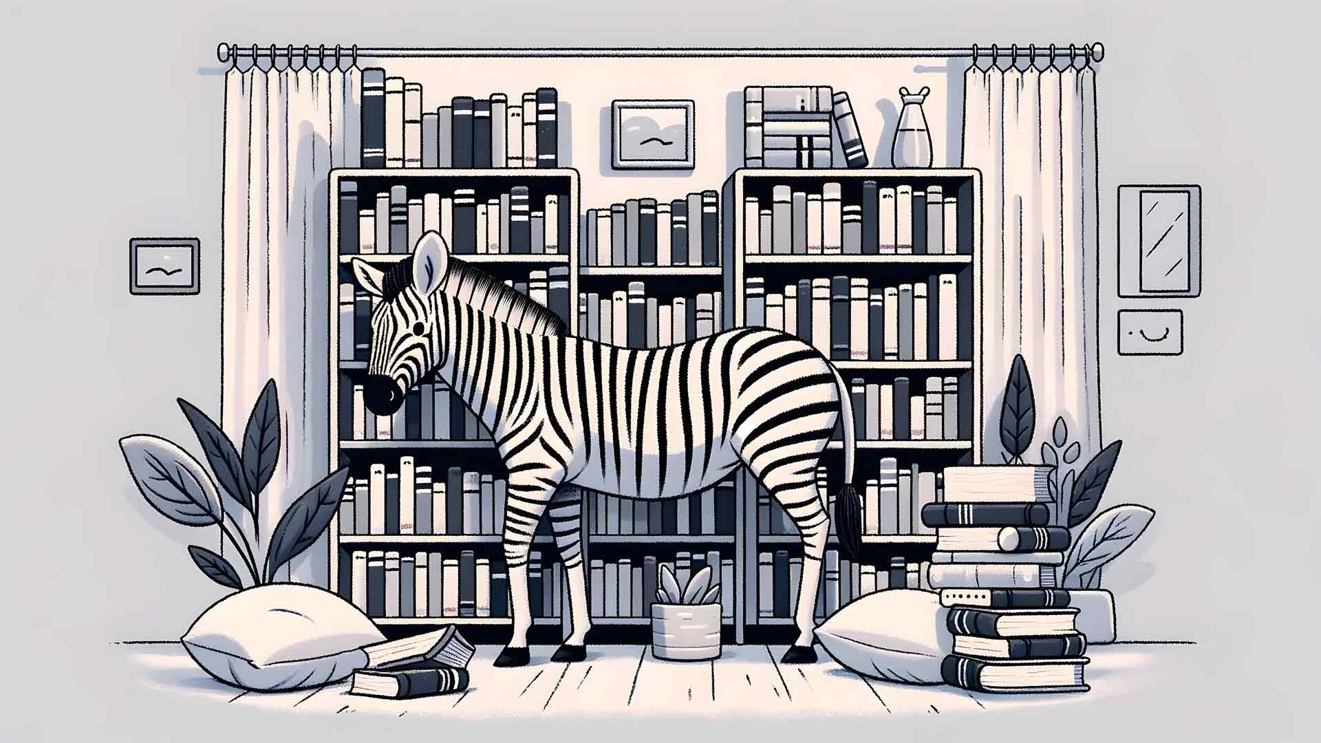 书架附近的斑马桌面壁纸