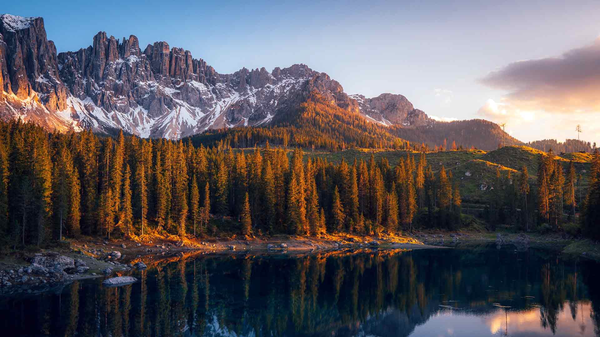 湖 日落 南蒂罗尔州