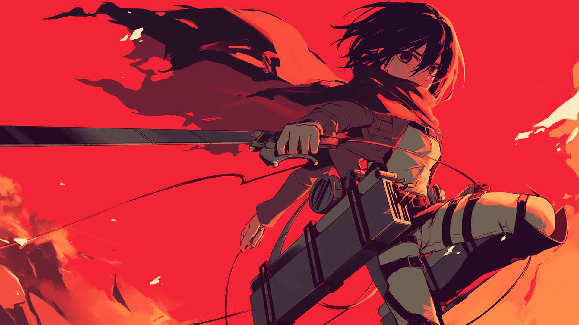 进击的巨人 MIKASA 红色桌面壁纸