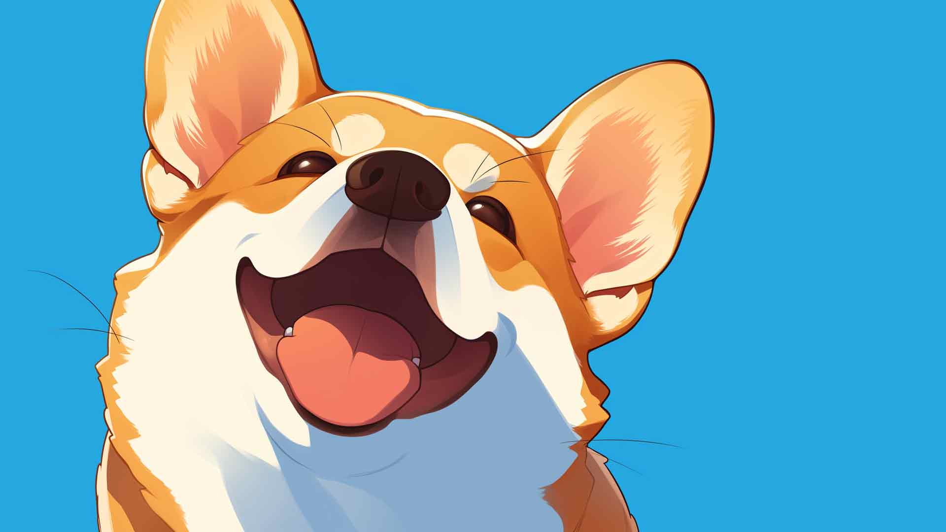 可爱的柯基犬微笑蓝色桌面壁纸