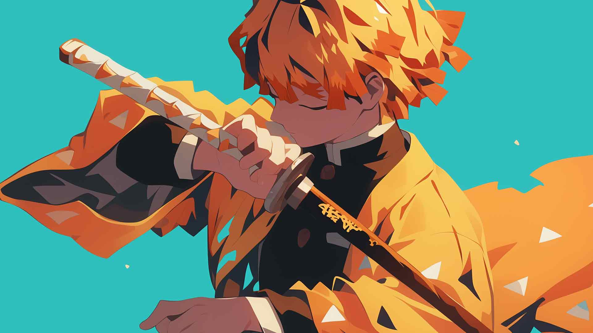 鬼灭之刃 ZENITSU 蓝色艺术桌面壁纸