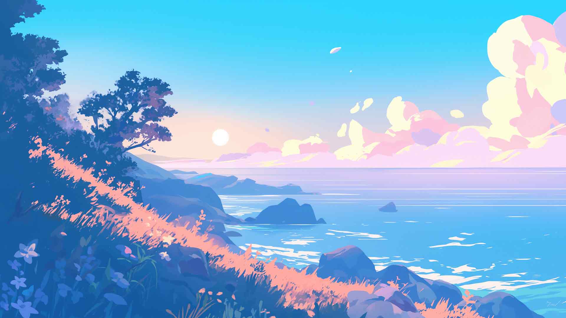 宁静的海岸日出桌面壁纸